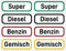 Kraftstoff Aufkleber für Kanister Beschriftung (8er Set - 60x20 mm) - Benzin, Diesel, Super, Gemisch/Benzingemisch - Brennstoff Sticker für Auto, Motorrad, Tankdeckel, Kettensäge und Rasenmäher