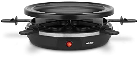 Wëasy Appareil à Raclette & Grill 6 Personnes LUGA60, Multifonctions, 4 Poëlons avec Revêtement Antiadhésif, Compatible Lave-Vaisselle, Noir, 900W