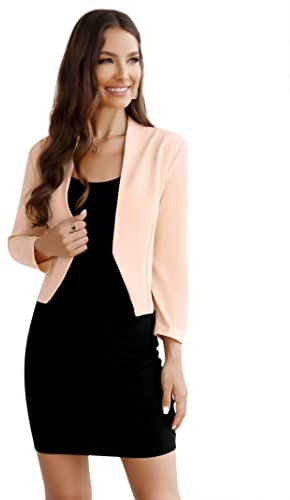 Clearlove Blazer élégant pour femme - Manches 3/4 - Couleur unie - Slim - Blazer d'affaires - Sportif, Abricot, L