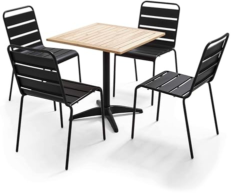Oviala Bierzeltgarnitur aus Aluminium und Holz und 2 Stühlen aus Metall