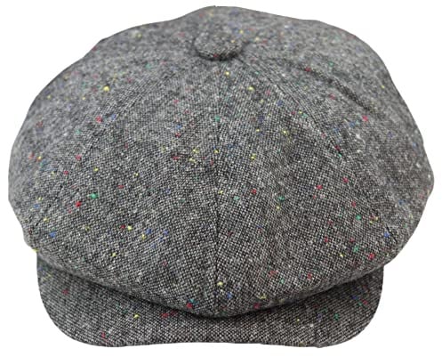 TruClothing.com 8 Panel Baker Boy Cap Shelby Hat Wool Vintage Tweed Classic Light Grey Razor