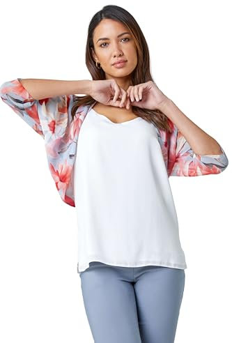 Roman Chiffon Bolero Shrug Jacket for Women UK Ladies Cover Up Cardigan Cardi Smart Formal Mesh Wrap Shimmer Cropped Blazer Wedding Guest Batwing Elegant Ruched Hem - Size 18 - Orange