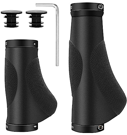 Fahrradgriffe Ergonomisch, HNOOM MTB Griffe, Sportliche Lenkergriffe aus rutschfestem Gummi, Lock-On Fahrrad Lenkergriffe für MTB, Trekkingrad, E-Bike, Cityrad Rennrad, Faltrad (Schwarz/130mm+95mm)