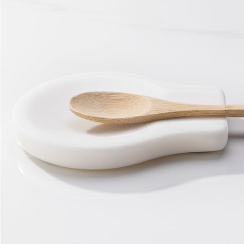 Navaris Repose cuillere antidérapant - Lot 2x porte cuillere cuisine en marbre blanc pour pince spatule louche - Repose ustensiles de cuisine cuisinière