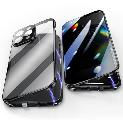 Jonwelsy Anti Peeping Case for iPhone 15 Pro (6.1), 360 Degree Front and Back Privacy Tempered Glass Cover, Anti SPY Screen, Anti Peep Magnetic Adsorption Metal Bumper for iPhone 15 Pro (Black)