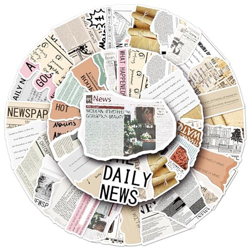 Newspaper Stickers for Laptop (50 PCS),Gift for Children Teens Adults Girl Boys,Waterproof Stickers for Water Bottle,Newspaper Vinyl Stickers for Scrapbook,Skateboard,Bike,Phone,Dairy