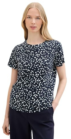 TOM TAILOR Damen Basic T-Shirt mit Allover-Print, tiny blue dot print, XXL