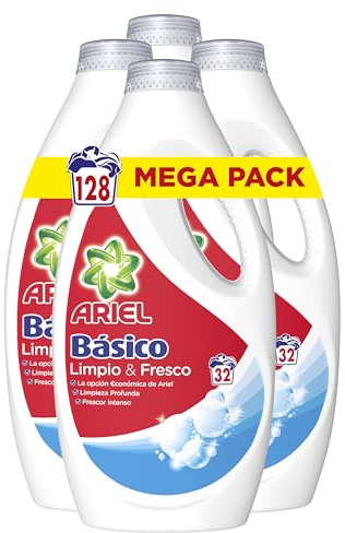 Ariel Detergente Lavadora Liquido, 128 Lavados, Jabon con Fragancia Fresca, la Elección Economica de Ariel, Elimina Manchas y Deja tu Ropa Limpia