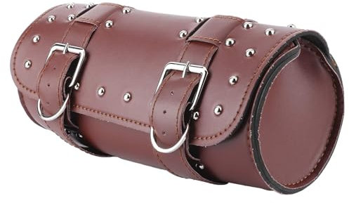 Motorrad-Gabeltasche,13x31cm/5,1x12,2Zoll Universal Motorrad Seitentasche PU Leder Vintage Gabel Tasche Satteltasche Lenkertasche Motorrad Rollgepäck Wasserdichte Motor Werkzeugtasche mit Lederriemen