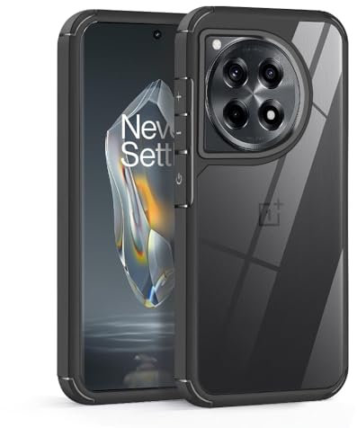 Loyhee Funda para OnePlus 12R 5G (6.78), Protección contra Caídas Grado Militar Antigolpes, Carcasa Respaldo Transparente PC Antiarañazos + Marco TPU Suave, Antihuellas - Negro
