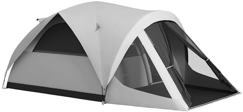 Outsunny 4-Personen wasserdichtes Campingzelt mit getrenntem Nacht- und Tagesbereich, Polyester Campingzelt, 430x300x190 cm, Grau