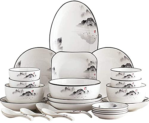 Service de table de 60 pièces, service en porcelaine de Style chinois, assiettes/bols/cuillères et Pot à soupe pour 12 personnes