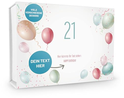VerpackungsWelt Personalisierte Geschenk-Box Geburtstag | 23x17x5 cm | Geschenk-Karton mit Deckel & Magnet-Verschluss | 'Happy Birthday'-Motiv Nr. 47 | Geschenk-Verpackung personalisiert in Weiß