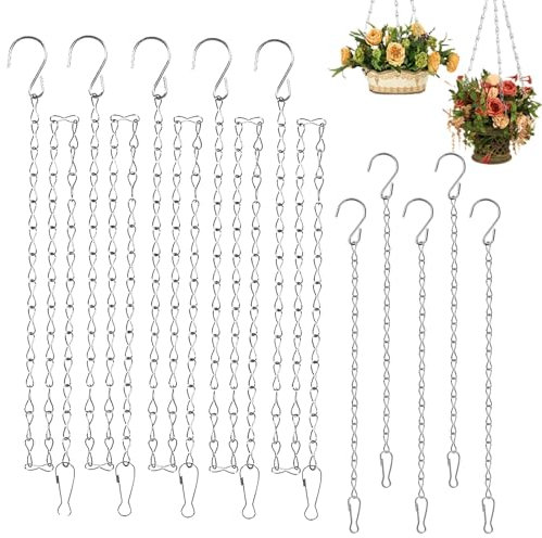 5Pcs 10 inch Length Hanging Basket Chains and 5Pcs 31 inche Length Chain for Hanging Baskets, Bird Feeders Hanging Chain with Clip & Hook, Replacement Metal Chains for Planters Lanterns Ornaments