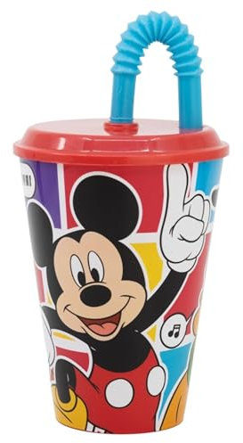 Disney Mickey Mouse Easy Sport Tumbler - 430ml Kids Drink Cup with Straw & Lid, BPA-Free Plastic, Spill-Proof, Lightweight, Fun Design for School, Travel & Everyday Use – Designed in Spain