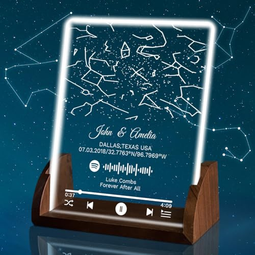 Luce Notturna Stellata Personalizzata,Mappa Stellare Personalizzata Per Una Data Specifica Con Targa Con Codice Spotify,Regalo Romantico di Natale,San Valentino e Anniversario di Matrimonio (Stile A)