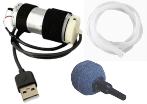 CONQUERALL Pompe à air Portable DC 6V 370 avec Port USB, Tuyau de Sortie en Pierre pour Aquarium, Aquarium à Poissons, réservoir d'oxygénation