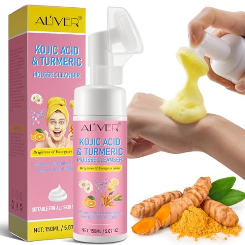 Kurkuma Kojisäure Gesichtsreinigungsmittel, Kojic Acid And Turmeric Mousse Cleanser 150ml, Turmeric Cleansing Foam für Peeling, Make-up Entferner, Hilft Balance Haut Öl Und Wasser, Alle Hauttypen