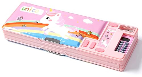 Pop-Up-Multifunktions-Federmäppchen für Mädchen und Jungen, niedliches Cartoon-Stiftkästchen, Organizer, Schreibwaren, Spitzer, Zeitplan, Whiteboard, Schulbedarf (Rosa)