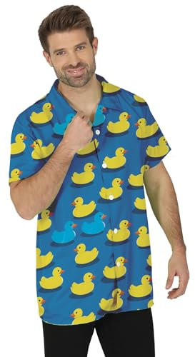 FIESTAS GUIRCA | Quietscheenten Hawaiihemd (52-54/L) - Kostümzubehör für Herren - Ideal für Sommerpartys, Graduierungen und hawaiianische Feiern - Blau