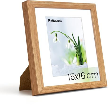 Feihorrm Bilderrahmen, 15x16 cm Fotorahmen aus Eiche, Mit gehärtetem Glas, Für 15x16 cm-Fotos ohne Passepartout oder 9x12 cm-Fotos mit Passepartout, Fotorahmen aus Massivholz (Beige, 15x16 cm/ 1x)