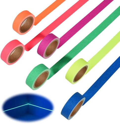 6 Stück UV Fluoreszierendes Klebeband,Neon Klebeband, Leuchtendes Klebeband,Fluoreszierendes Gaffer Tape Neon- Bunte Gewebeband für Partydeko Halloween Handwerk,Leuchtstäbe Partydeko Handwerk