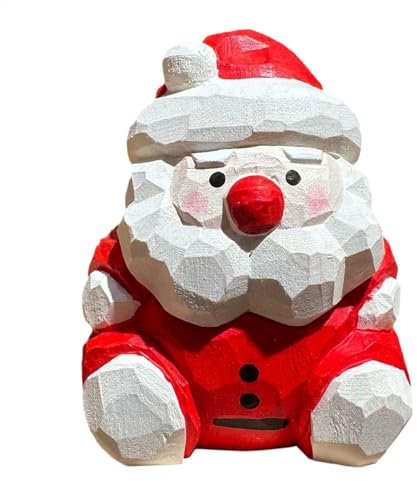 Figura di Babbo Natale in legno, simpatico cartone animato di Babbo Natale, da tavolo intagliato in legno, scultura natalizia decorativa da tavolo in legno, piccola statuetta in legno per Natale