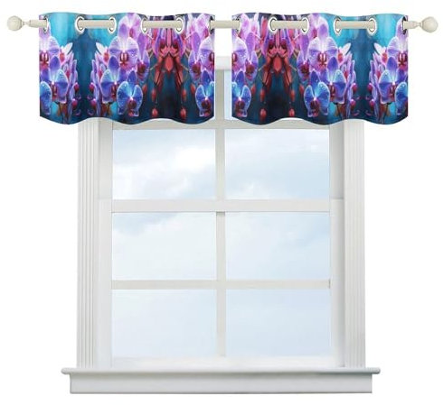 DWTJKMS Bunte Orchideen-Blumenvorhang, Volant, Verdunkelungsvolant, Küche, kurzer Vorhang für Fenster, Druckmuster, Fenstervorhang für Schlafzimmer, moderne Kunst, Fensterbehandlung, Volant