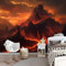 Papier Peint Panoramique 250 x 175 cm Impression Personnalisable, Poster Geant Mural 3D pour Salon Chambre Chambre restaurant Décoration Murale Fantastique Montagnes Lave Noir Orange