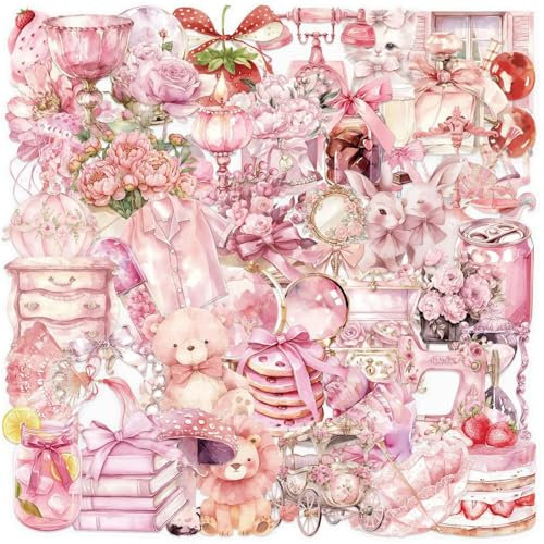 50Pcs Aesthetic Stickers, Fairy Tale Graffiti Girly Stickers for Adults, Self-Adhesive Vinyl Sticker, Cute Pink Sticker, for Laptop Skateboard, Helmet, Guitar
