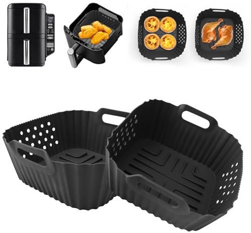 Moule Silicone Air Fryer pour Ninja Double Stack 7,6 l SL300EU, Plat Silicone Air Fryer Ninja Accessoires, Sans BPA, Réutilisable à la Place du Papier Sulfurisé, Gris