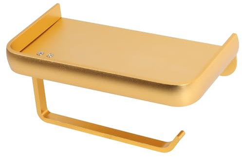 Meplait Toilet Roll Holder with Shelf, Wall Mounted Toilet Paper Holder Toilet Tissue Holder for Bathroom, Kitchen (Gold)