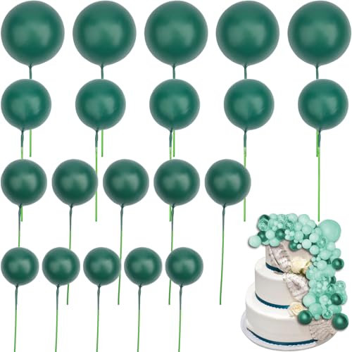 Roellgs 20 Pcs Gold Ball Cake Topper, Round Ball Cake Toppers, Craft DIY Bakeware Decorating Tools for Wedding Graduation Birthday Party (Green)