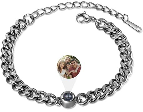 Gaosh Personalisiertes Herren Armband mit Foto Projektion - Titanium Stahl, Schwarz, 22 cm, Modern, für Männer als Geschenk zum Valentinstag, Vatertag, Geburtstag