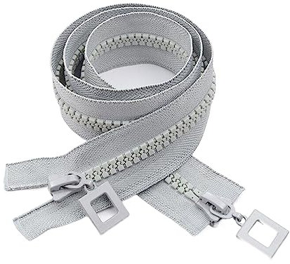 Cerniera, Cerniera in metallo, 8# Cerniera for giacca in piumino da donna con denti grossi in resina, doppia testa, doppia apertura, cerniera for vestiti, cappotto in cotone, grigio, 80 cm, tipo 2, 8#