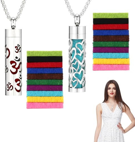 2pcs Aromatherapie Halskette mit Duftanhänger - Ätherisches Öl-Diffusor-Anhänger aus Edelstahl