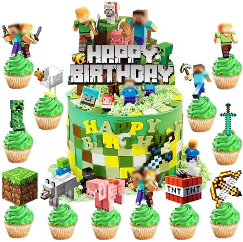 25 Stücke Tortendeko Kindergeburtstag - Kuchendeko Set mit Torte Topper & Cupcake Deko für Mottopartys (Kindermotive, bunt, wiederverwendbar)