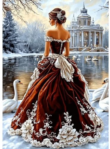TOSTOG Diamond Painting für Erwachsene,Die Prinzessin und Schwan Diamant Painting Kits Full Drill Bilder 5D DIY Diamant Malerei Set 30x40cm für Wanddekor