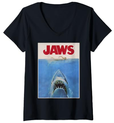 Damen Jaws Classic Movie Poster T-Shirt mit V-Ausschnitt