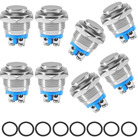 8 Stück Drucktaster 16mm Momentan Druckschalter,Wasserdichte Tastschalter, Hervorstehend Druckschalter,Hervorstehend Druckschalter für hupen, Auto Runde