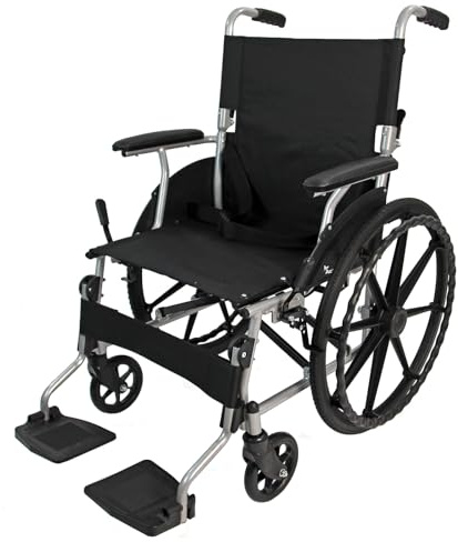 Actiasgear Aluminium Self-Propelled Wheelchair - Lightweight, Folding, with Mag Wheels, Brakes & Armrests, Black