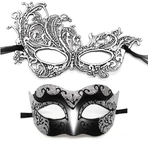 GEMWONDER Venezianische Maske für Paare, venezianische Maske für Halloween, Spitzenmaske, Kostüm, Augenmaske, Party, Abschlussball, Ball, Mardi Gras, Maske für Damen und Herren, Karneval, 2 Stück
