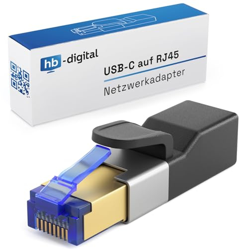 HB-DIGITAL RJ45 auf USB-C Adapter USB-C Ethernet Adapter 1 Gbps Gigabit LAN USB3.0 kompatibel kompakte Bauform RTL8153E Chipset Staubschutz RJ45 Stecker Schwarz