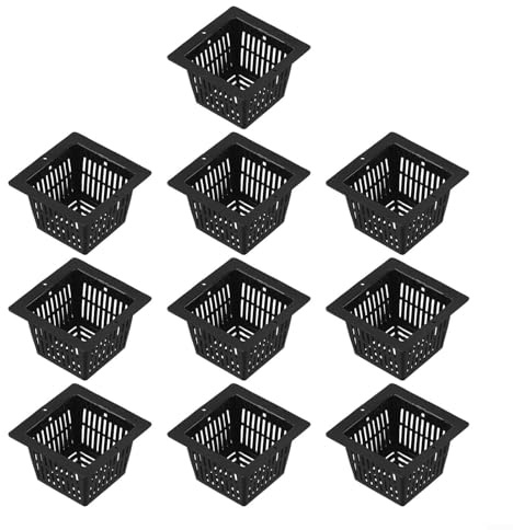 Lot de 10 pots de culture d'eau avec diamètre inférieur pour enlever les racines et plusieurs trous de drainage pour améliorer la santé des racines dans les systèmes aquaponiques (noir)