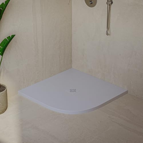 Plato de ducha Semicircular SOULHOME Resina y Carga Mineral Antideslizante 90x90 cm Blanco - Rejilla Same