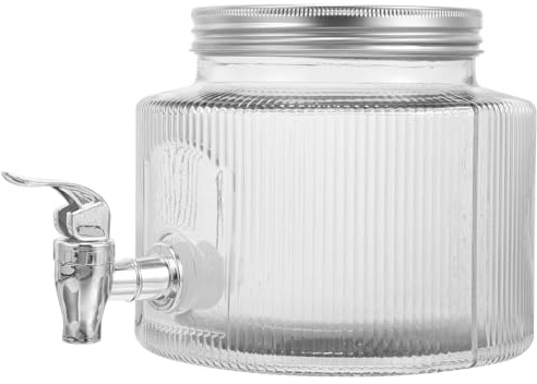 KICHOUSE Dispensador de Bebidas con Grifo de Vidrio 2.8l, Diseño Único y Capacidad Grande para Servir Té, Cócteles y Agua con Facilidad