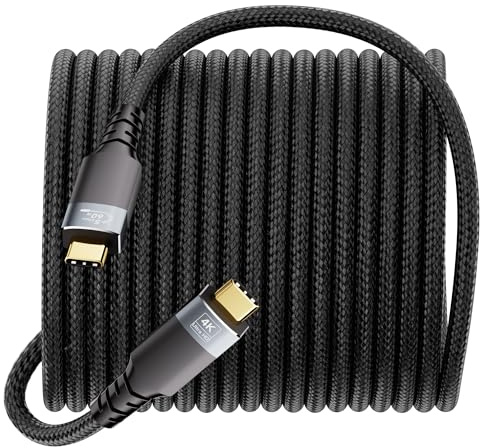 UPPDEFFST 10M Extra Long USB C Cable, 60W Fast Charging, 5Gbps High Speed Data Transfer, 4K@60Hz Video Output, Black Nylon Braided with Gold-Plated Connectors, for Laptops, Docking Stations and SSDs