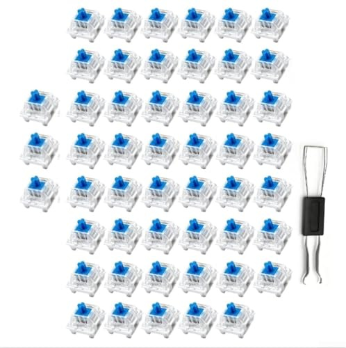 VIRELLO Interruttori meccanici tattili Clicky blu per tastiera meccanica, 3 pin, trasparenti, per gaming, retroilluminati RGB, layout di ricambio con estrattore per chiavi, confezione da 35 pezzi
