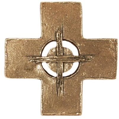 ars liturgica - Modernes Wandkreuz aus Bronze - Sonne, durchbrochen, handgegossen 11,2 x 11,2 cm, Design: Andrea Zrenner goldenes Kreuz