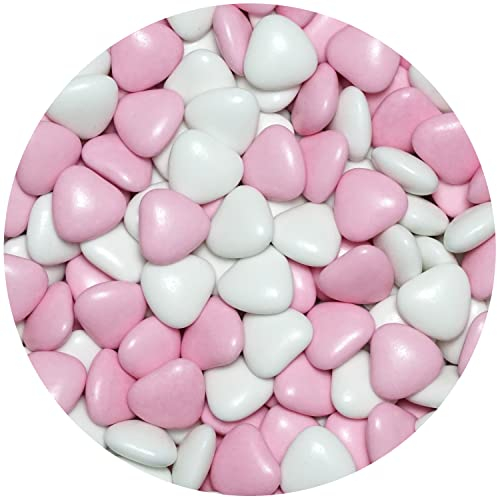 EinsSein 1kg Dragees mariage au chocolat cœur Mix médium blanc-rose brillant - 1,8 cm dragées baptême communion amandes feter et recevoir fêter